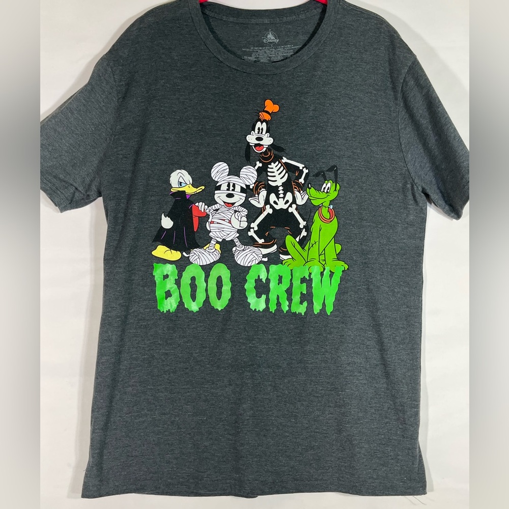 DISNEY BOO CREW HALLOWEEN SHORT SLEEVE TEE W/GOOFY & GANG UNISEX L GRAY FUN TIME